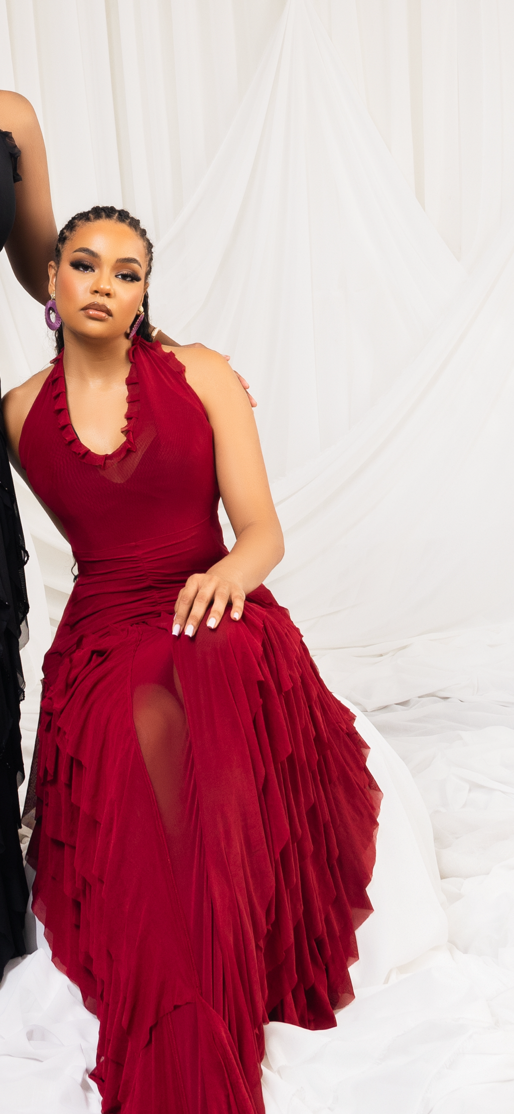 Wine Dua Flare Dress (Beaded)